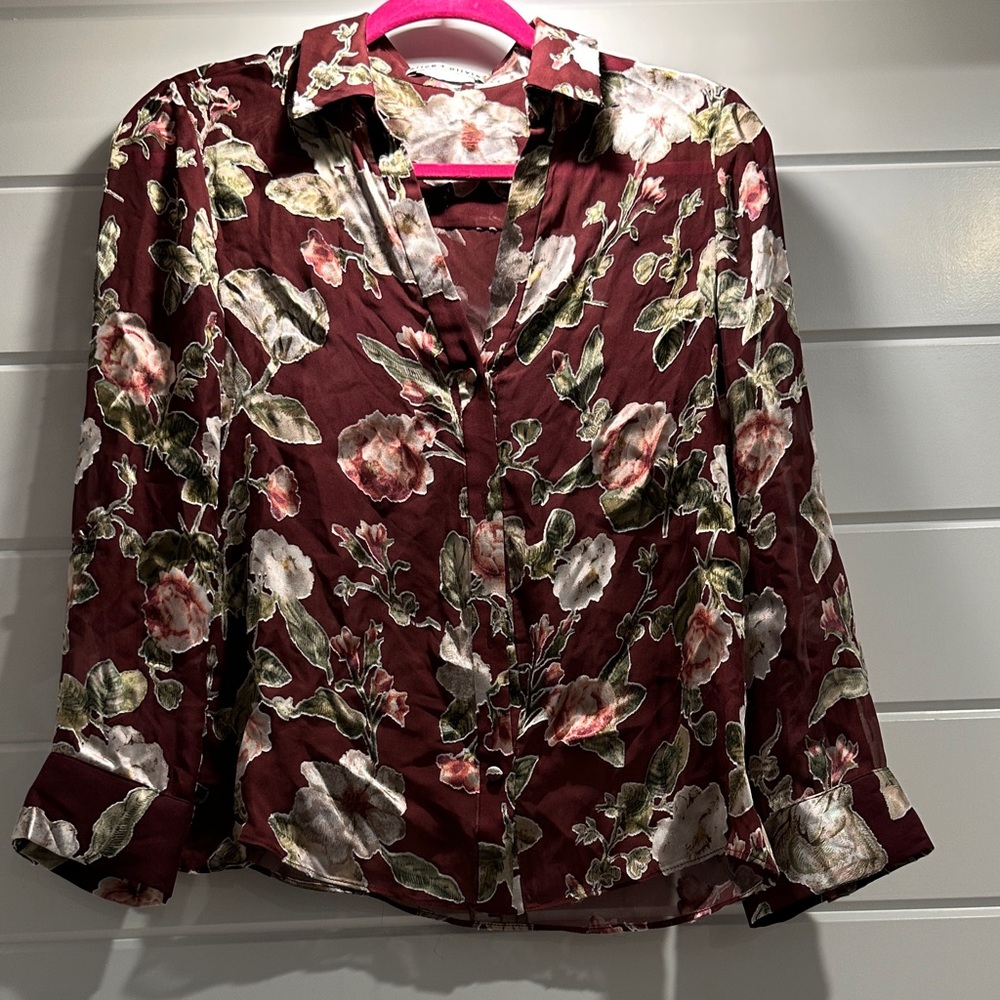 Alice + Olivia Burgundy Floral Blouse